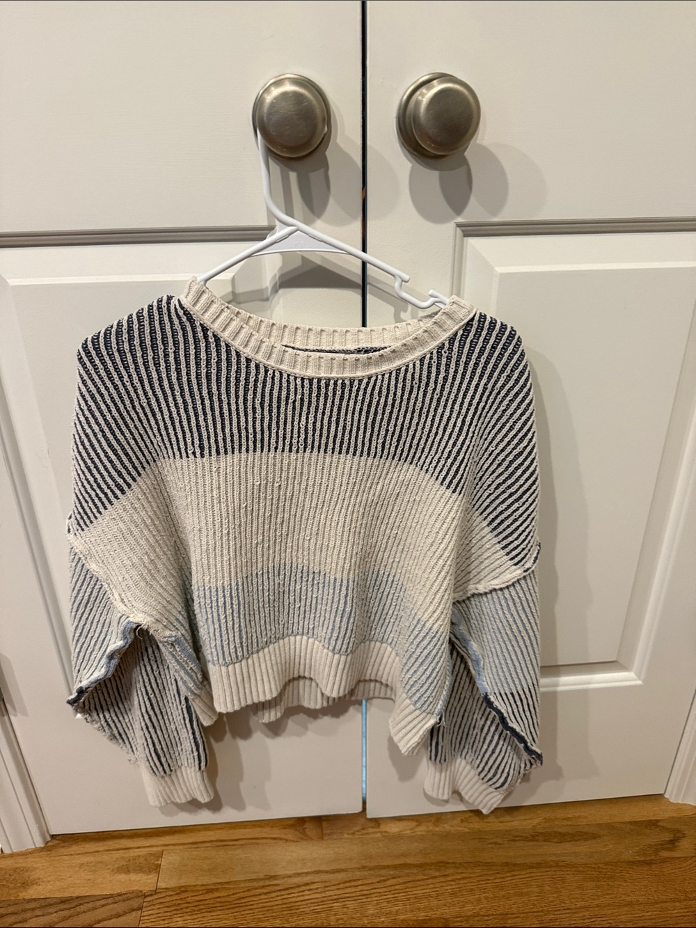 Altar'd State Cream, Navy & Light Blue Striped Crew Sweater